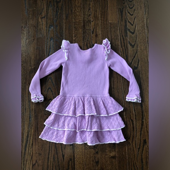 Hanna Andersson Girls 110 (5Y) Lavendar Knit Floral Embroidered Tiered Dress - Picture 7 of 7